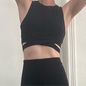 Athleta Size S crop top black athletic sport bra type top with built in bra